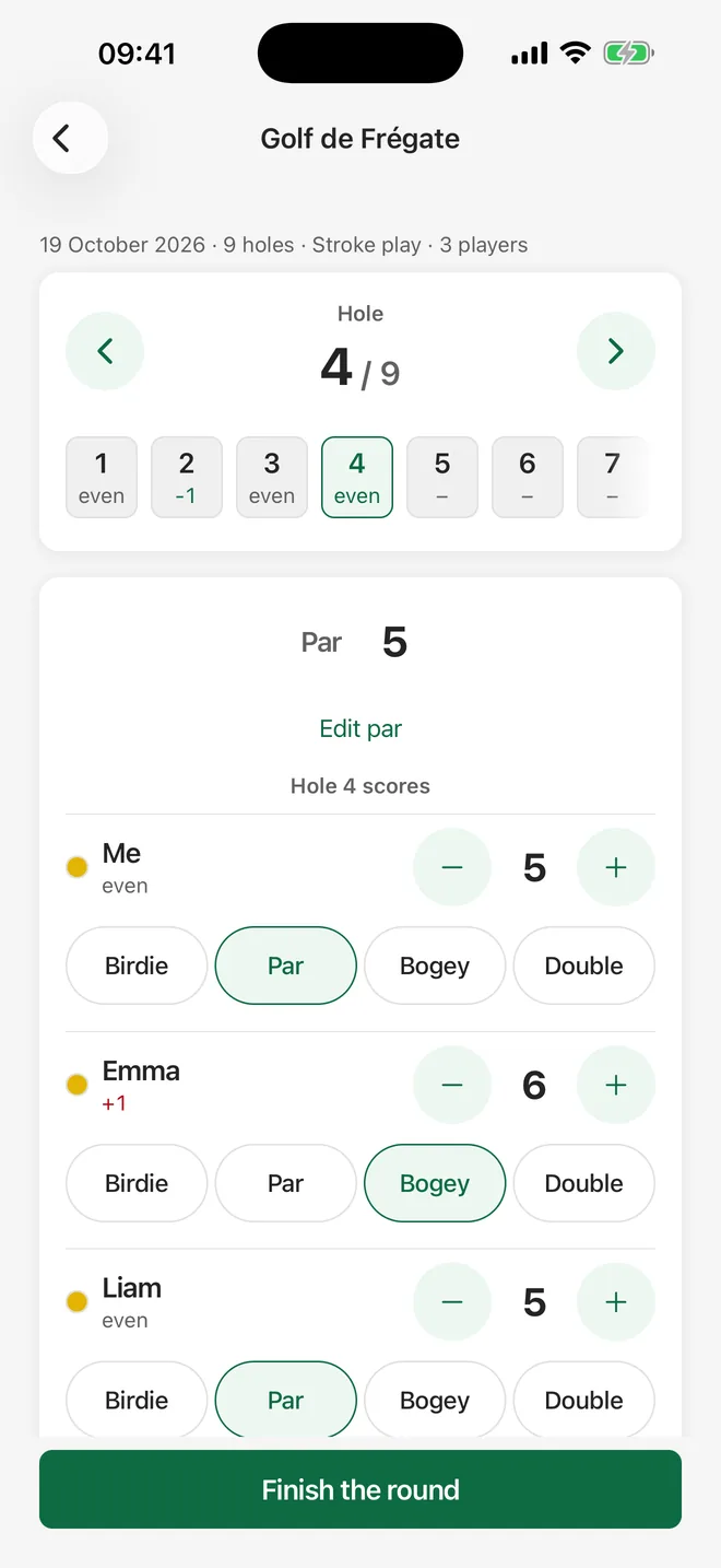 For the Real app screen: your rounds